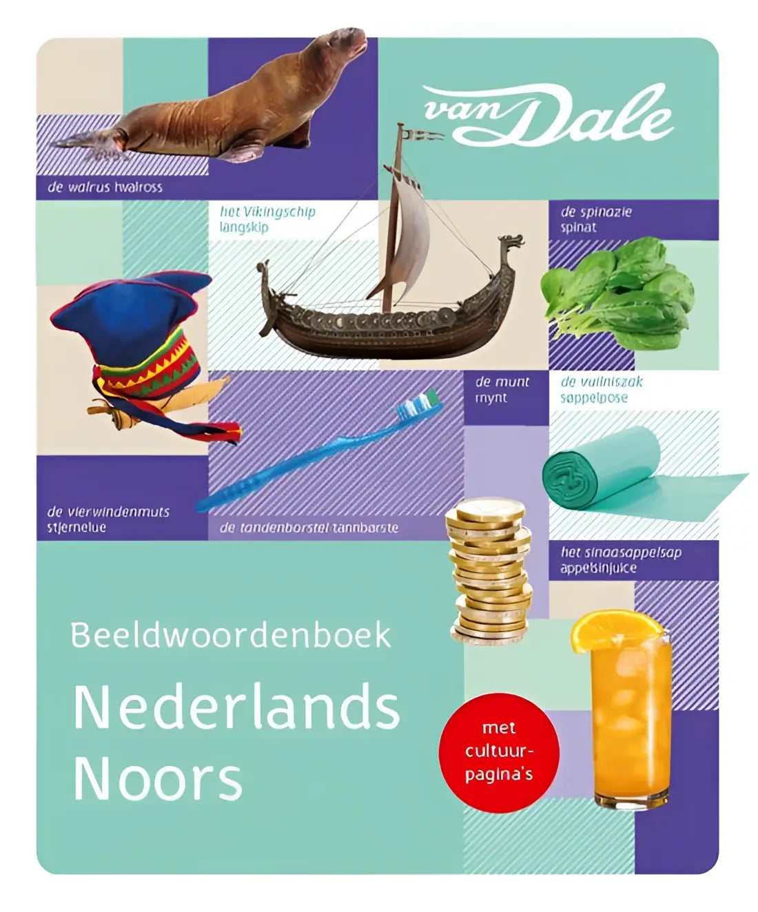 Omslag Van Dale beeldwoordenboek Nederlands-Noors met kleurrijke illustraties