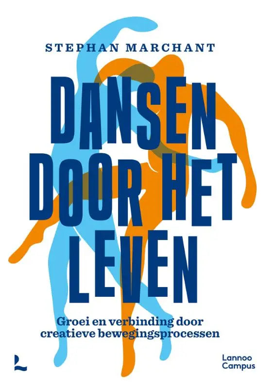 White book cover with blue and orange abstract figure design for creatieve bewegingsprocessen in dansen door het leven