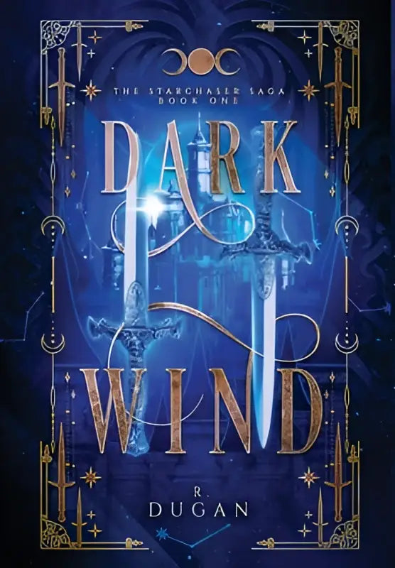 Boekcover van dark wind eerste deel starchaser saga door r in product darkwind met donkere achtergrond