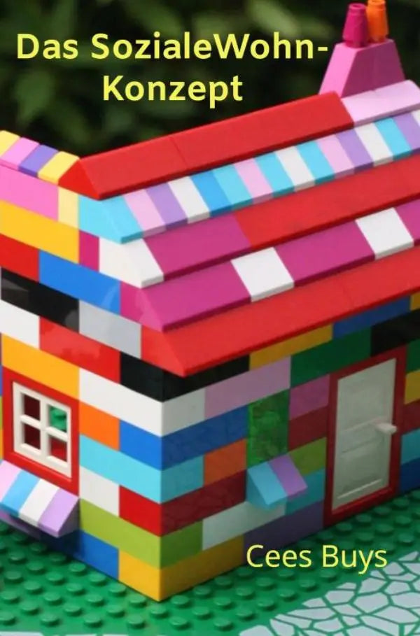 Een levendig, meerkleurig legohuis met een gestreept dak en gedetailleerde ramen in das sozialewohn-konzept