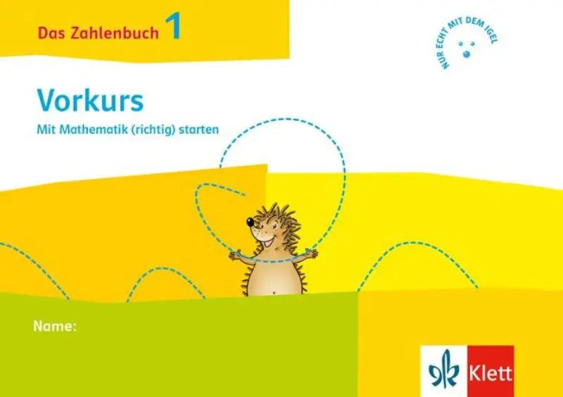 Yellow and green math workbook cover das zahlenbuch vorkurs klasse 1 mit mathematik featuring cartoon hedgehog jumping rope