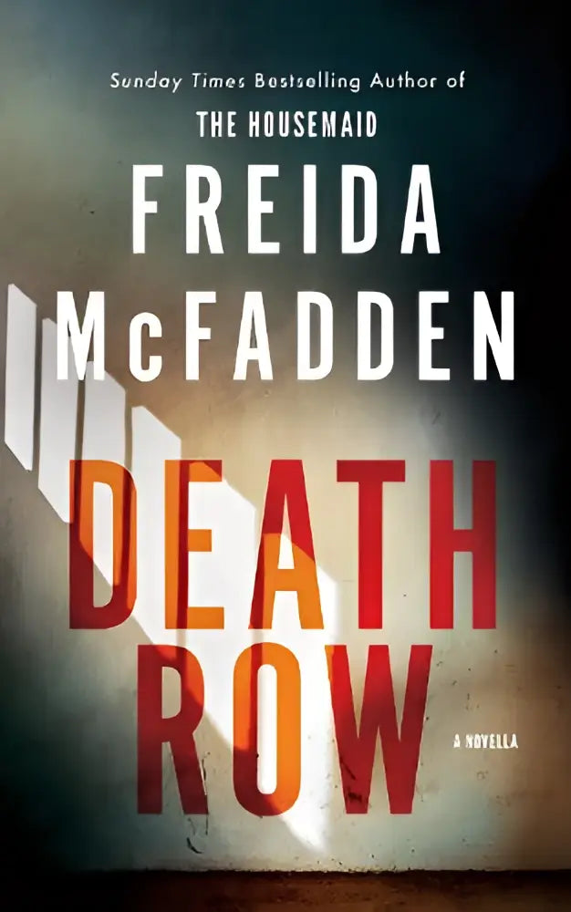 De boekcover van death row toont rode en oranje letters op een donkere achtergrond met lichtstralen door tralies