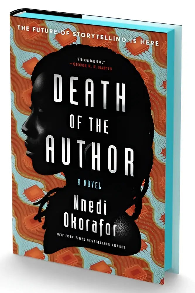 The deluxe limited edition novel death of the author by nnedi okorafor features a black silhouette on an orange and teal cover