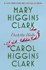 Mary higgins clark boekomslag deck the halls met zwarte tekst en gouden folie accenten op zachtroze achtergrond