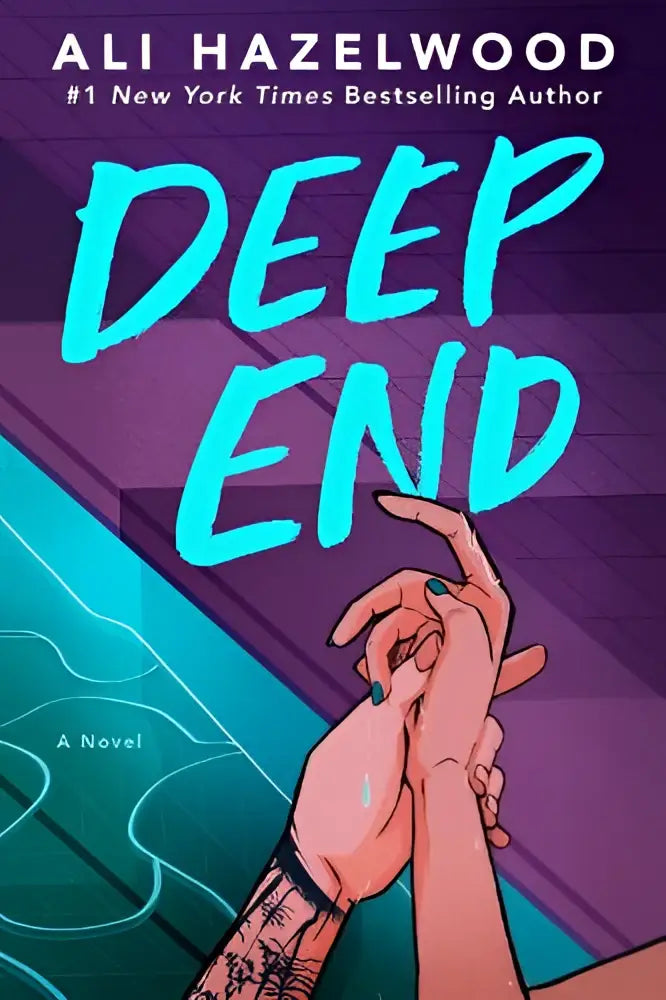 De boekcover van deep end door ali hazelwood toont twee handen, een met donkere nagellak en een met decoratieve tatoeages