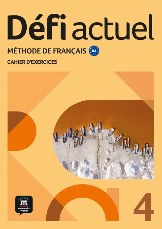 Oranje en bruine geometrische omslag voor défi actuel 4 cahier dexercices frans werkboek