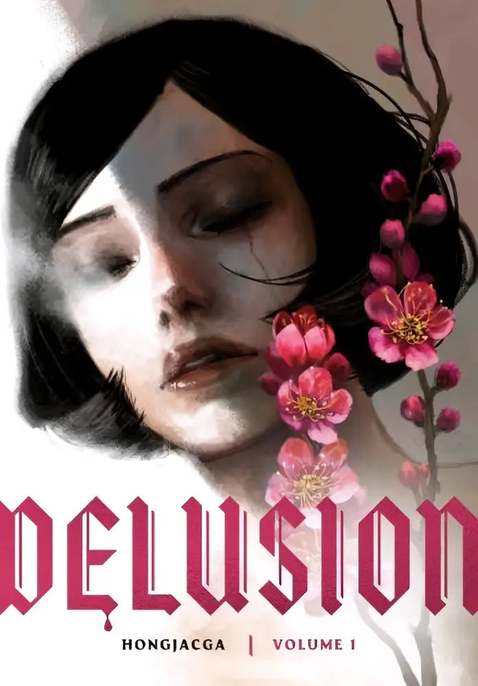 De cover van delusion volume 1 door hongjagca toont een gestileerde vrouw met donker haar en roze kersenbloesems