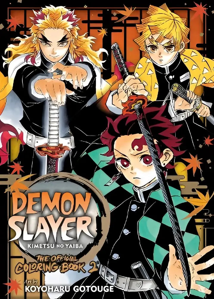 Demon slayer kimetsu no yaiba official coloring book 2 met levendige anime artwork en herfstbladeren achtergrond