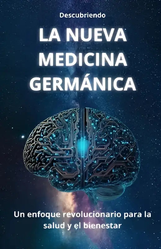 Futuristische brain graphic met gloeiende blauwe circuits bij ontdekkende la nueva medicina germánica voor gezondheid