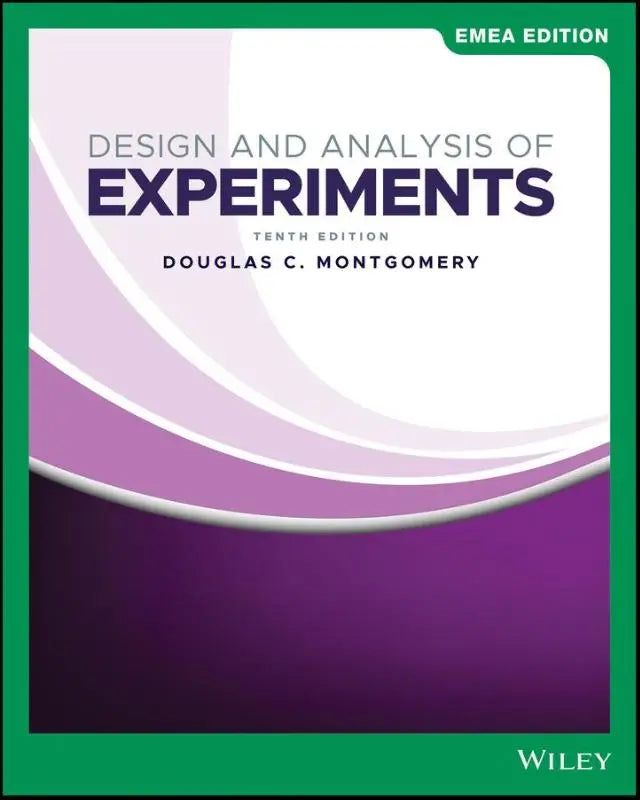 Het boek design and analysis of experiments emea edition heeft een modern omslag met lavendel en paarse golvende lijnen en een groene rand