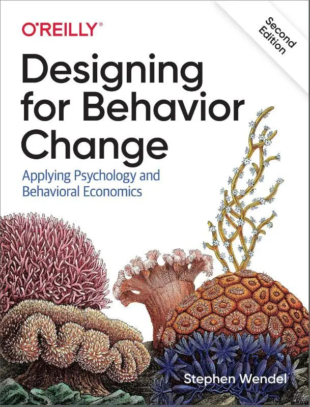 The book designing for behavior change features a vibrant pink orange and blue coral reef illustration for behavioral science