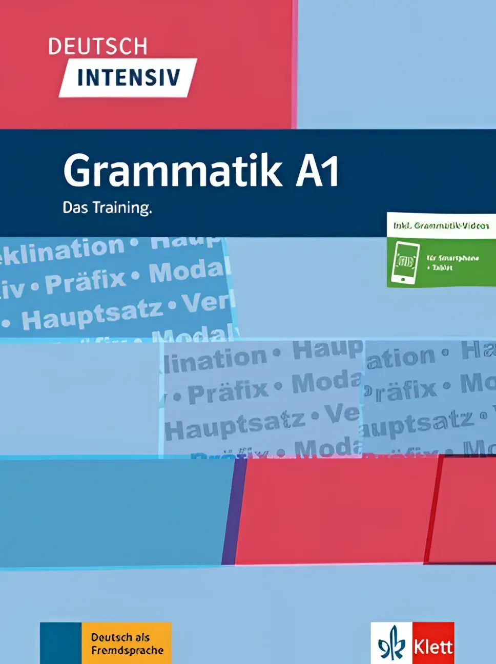 Blauw en rood kaft van duitse grammaticaboek voor a1 niveau duitse grammatica deutsch intensiv grammatik