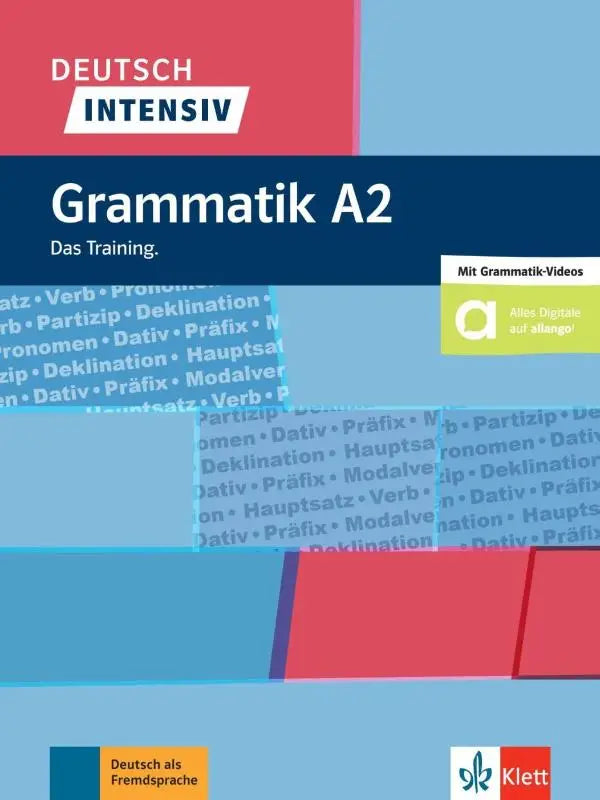 Blauw en rood hardcover duitse grammatica workbook gramatik a2 van klett voor deutsch intensiv grammatik a2