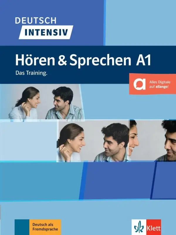 Blauw-wit omslag van de deutsch intensiv horen en sprechen a1 taalleerboek van klett voor intensief luisteren en spreken