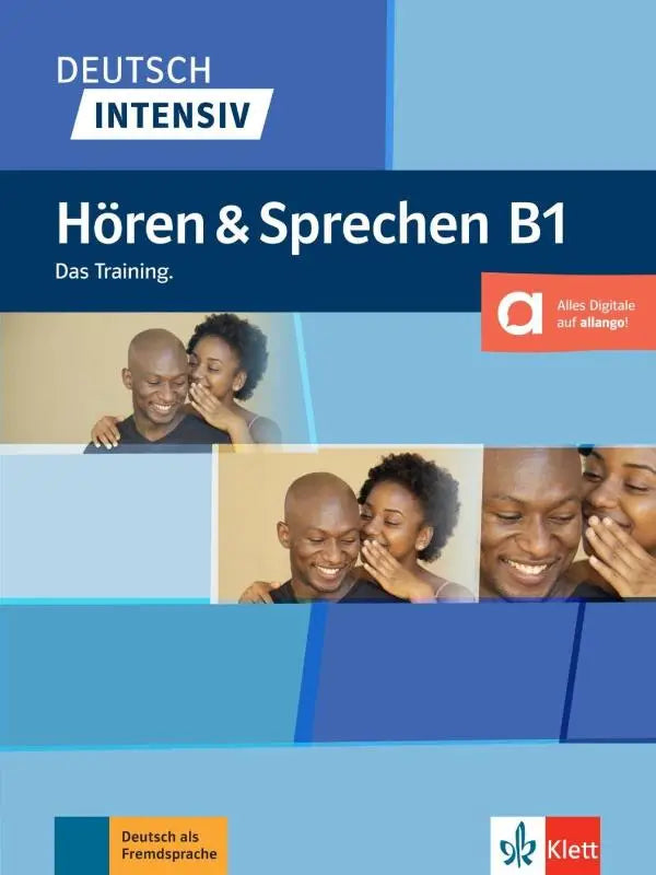 Blauw-witte omslag van het boek deutsch intensiv horen und sprechen b1 door klett voor taaltraining Duits
