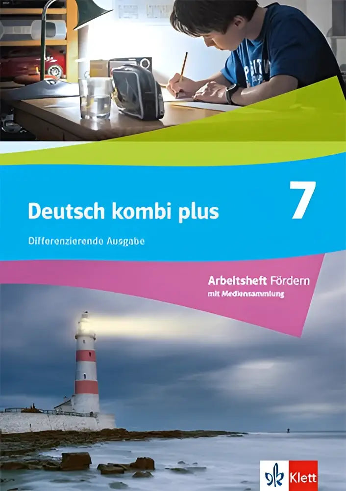Deutsch kombi plus 7 arbeitsheft mit mediensammlung klasse zeigt een rode wit gestreepte vuurtoren bij bewolkte lucht