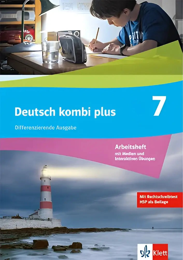 Deutsch kombi plus 7 arbeitsheft mit medien met rood-witte vuurtoren voor klasse 7 onder stormachtige lucht
