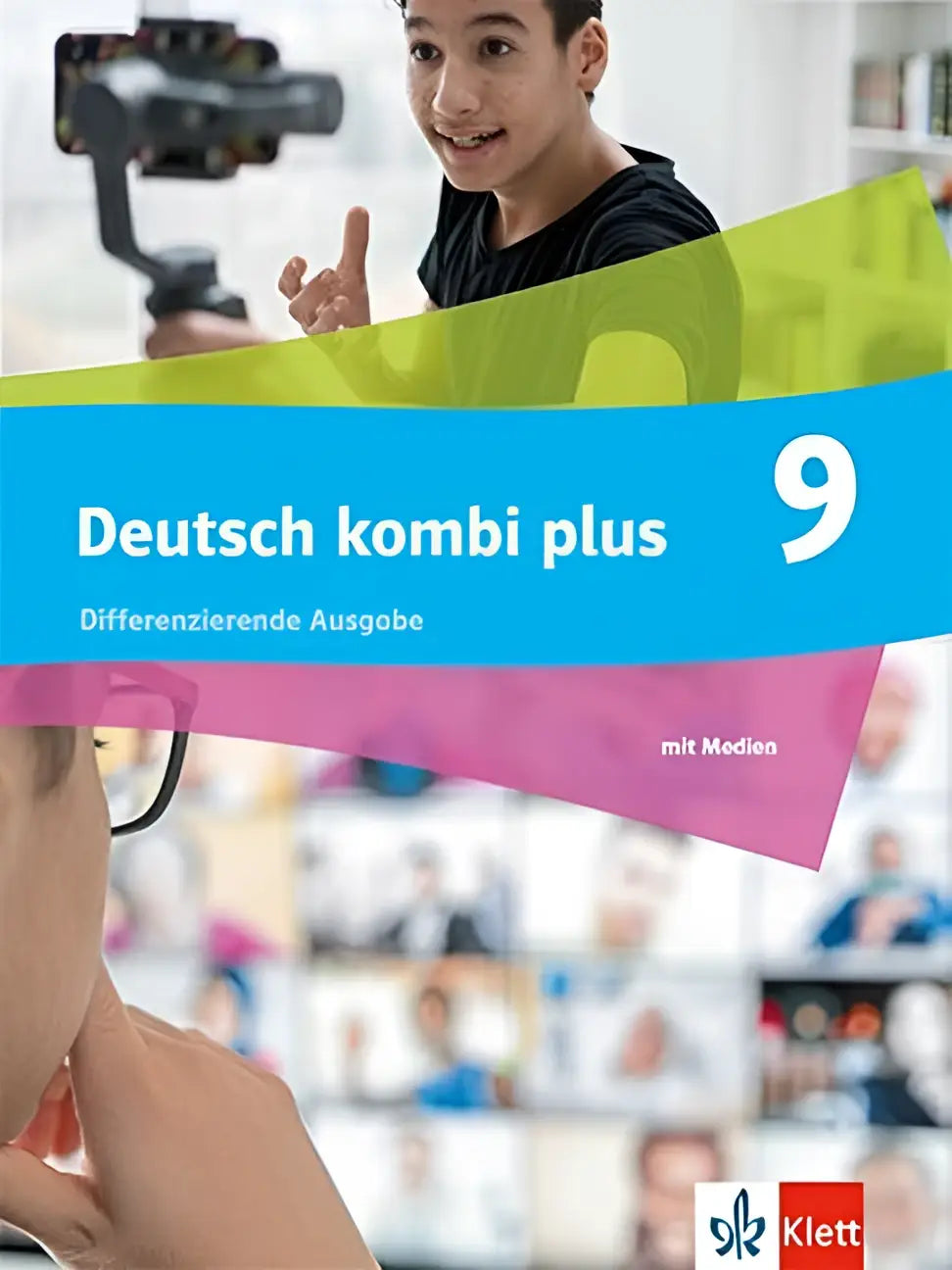Blauw en roze kaft van deutsch kombi plus 9 schulbuch mit medien voor klasse 9 van klett