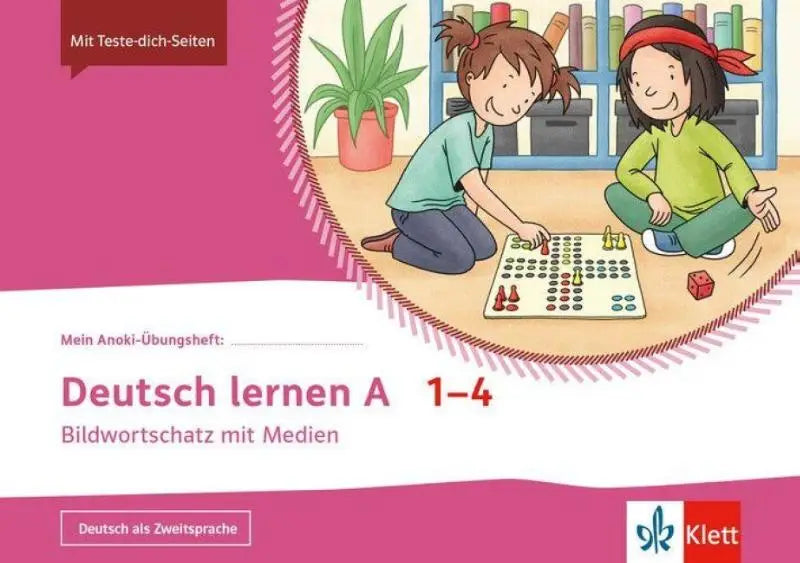 Rosakleurig deutsch lernen werkboek a 1-4 met kinderen op cover en medien im paket voor de taallessen