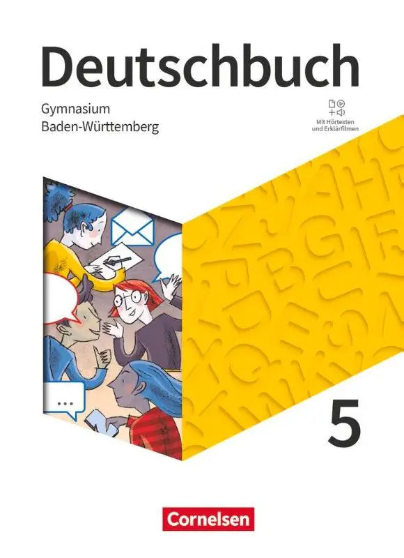 Gele textuurde cover deutschbuch gymnasium 5 schuljahr schulbuch mit illustraties voor baden-württemberg