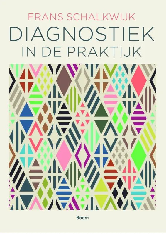 Het boek Diagnostiek in de praktijk toont een psychodynamische handleiding met kleurrijke geometrische patronen voor beginnende hulpverleners