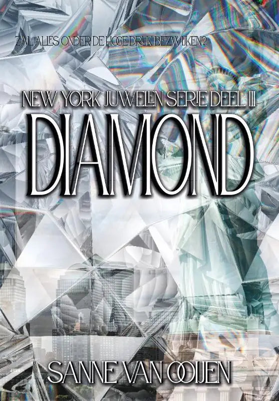 De nieuwe york juwelen diamond boekcover toont de titel in zwarte letters op fonkelende diamant facetten achtergrond