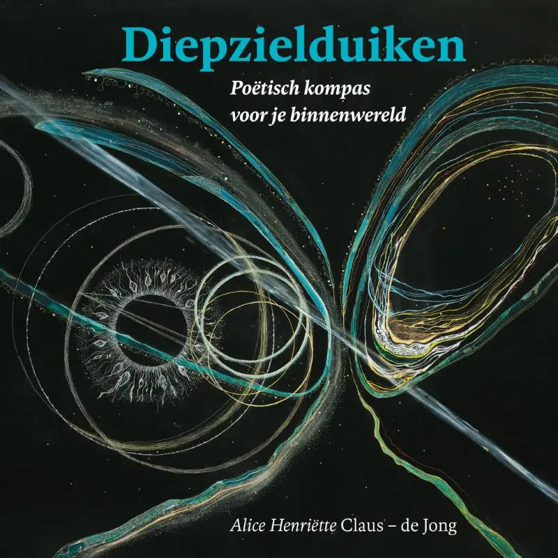 De boekcover van diepzielduiken toont abstracte golvende lijnen in groen en goud op een zwarte achtergrond