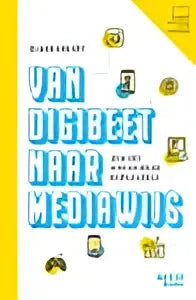 Gele en zwarte grafische voorkant van het product van digibeet naar mediawijs van acco uitgeverij met tekst van de driehoek