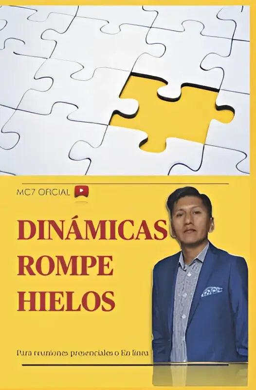 Man in blauwe colbert met licht overhemd en patroon zakdoek voor dinamicas rompe hielos spellen para grupos presenciales