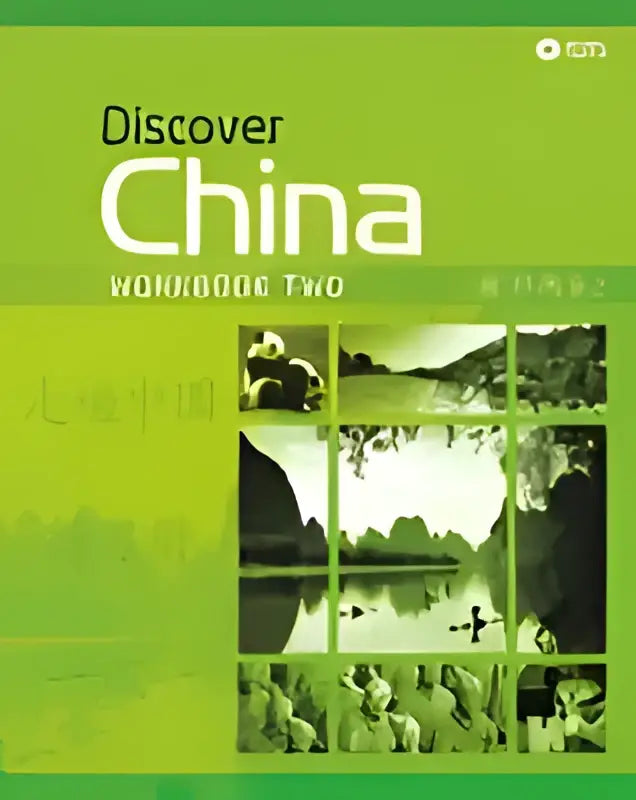 Groene discover china level 2 workbook en cd pack met raster van zwart-wit landschapsfoto’s voor taalstudie