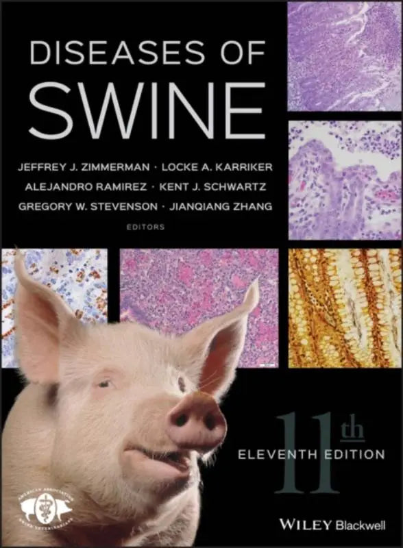 De omslag van Diseases of Swine editie elf toont een realistische roze varken voor swine health en gezondheid