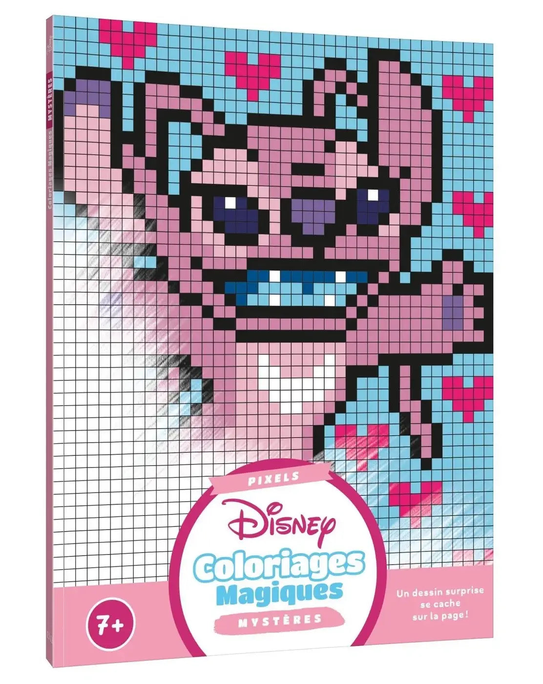 Pink gepixelde disney kleurboekpagina met raster en hartmotieven voor nederlandstalige kinderen