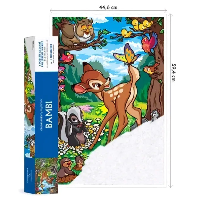 Bambi-themed Disney mysterie kleurposter jigsaw puzzle box with colorful forest illustration and blue branded side panel