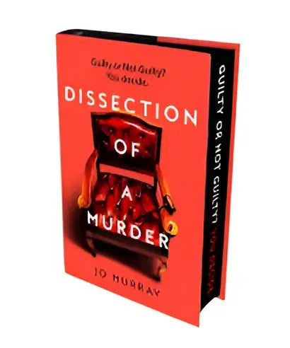 Rood hardcoverboek dissection of a murder van jo murray gesigneerde editie met zwart-witte tekst