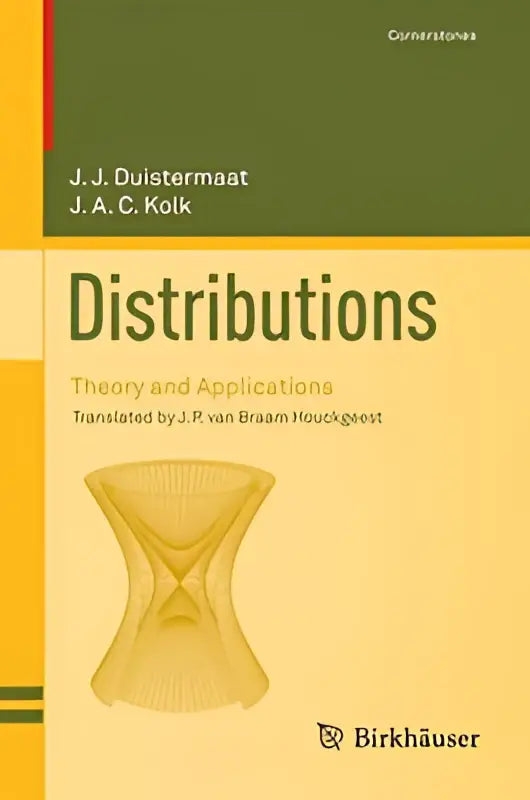 Gele hardcover boek met geometrisch ontwerp getiteld distributions theory and applications voor academisch gebruik