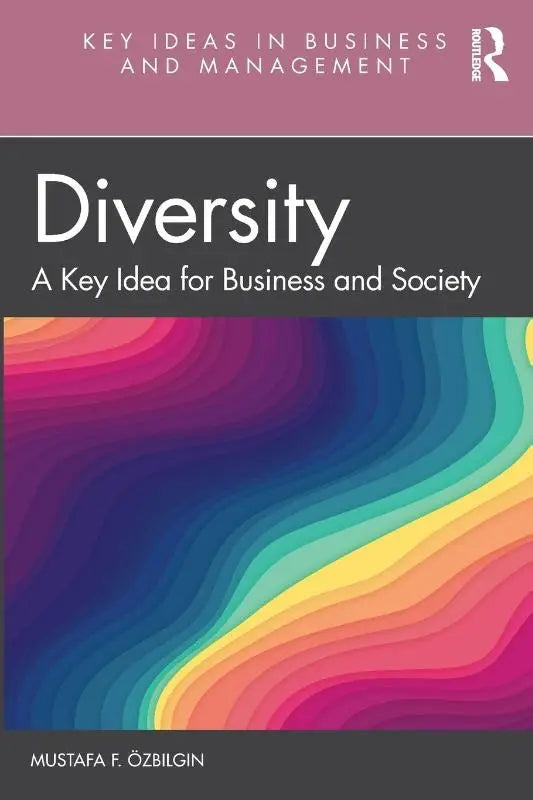 De boekcover van diversity - a key idea for business and society toont een kleurrijk abstract ontwerp met golvende regenboogbanden