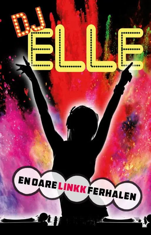 Vibrante neonverlichte dj elle albumhoes met gedurfde gele en rode typografie voor oare linkk ferhalen