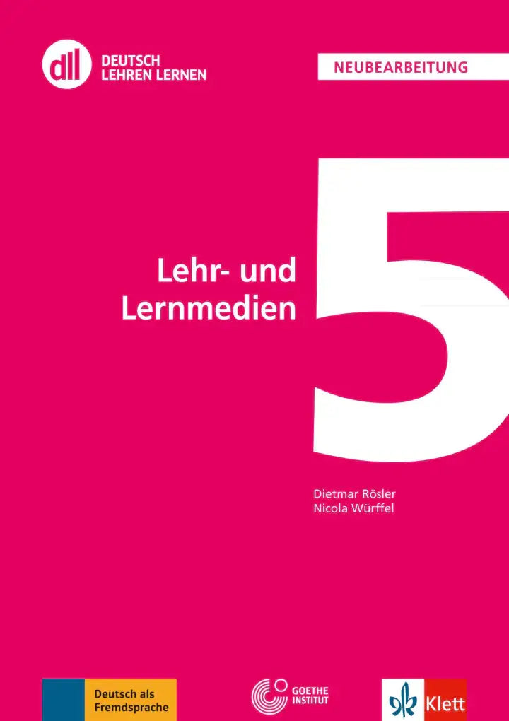 Vibrant roze omslag van de lehr- und lernmedien 5 duitse taal leerboek met gedurfde witte typografie en uitgeverslogo’s