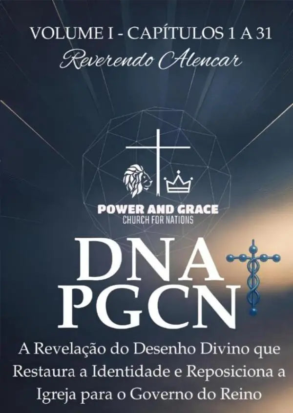 De cover van het religieuze boek dna pgcn door reverendo alencar met een geometrisch kruis en tekst over het divino que restaura