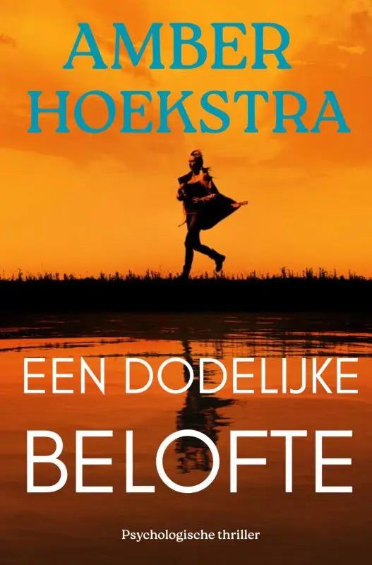 De boekcover van een dodelijke belofte toont een silhouet van een rennend figuur tegen een oranje zonsondergang