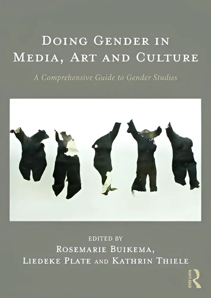 De boekcover van doing gender in media art and culture toont zwarte silhouetten in dynamische poses met een minimalistisch ontwerp