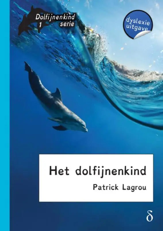 Blauwe dolfijn zwemmend onder water op de boekomslag van dolfijnenkind deel 1 het dolfijnenkind deel