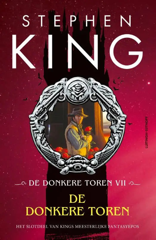 Zilveren sierlijst met gedetailleerd vleugelmotief rondom portret van man met hoed en rode rozen voor donkere toren stephen king luitingh sijthoff