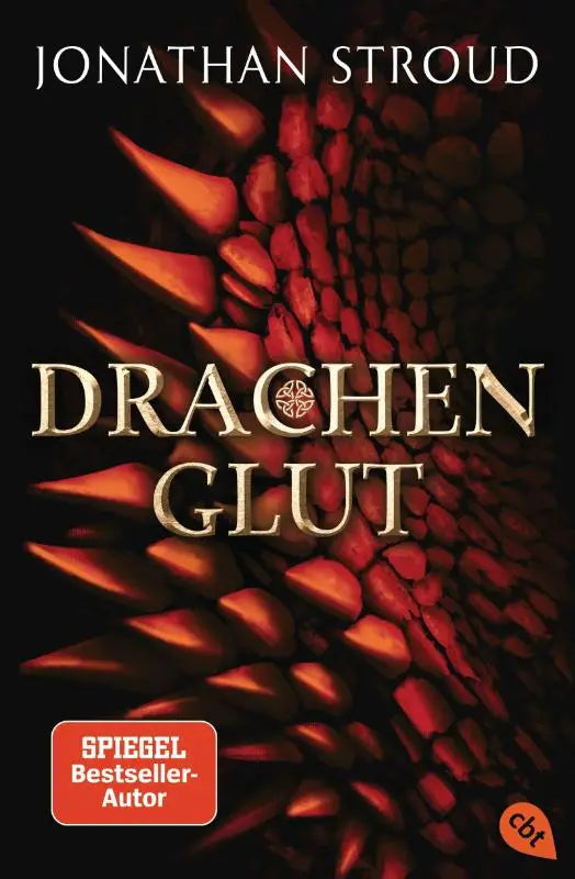 De boekcover van drachenglut door Jonathan Stroud toont rode en oranje drakenschubben, perfect voor jonge lezers
