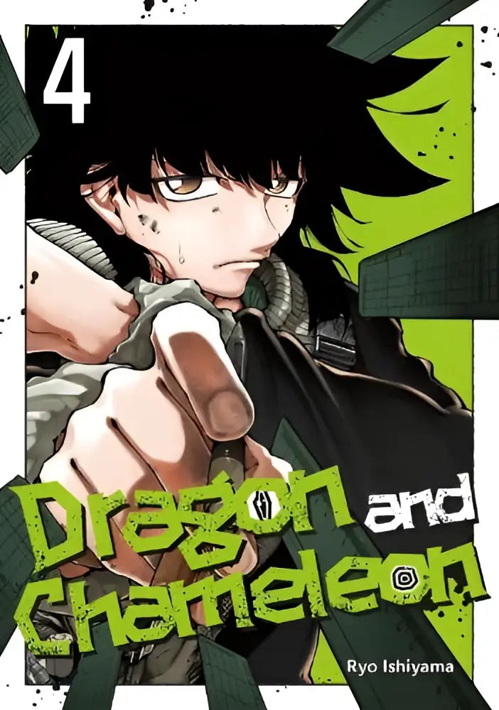 De cover van het manga volume 4 dragon and chameleon toont een zwartharig personage in donkere kleding met groene accenten