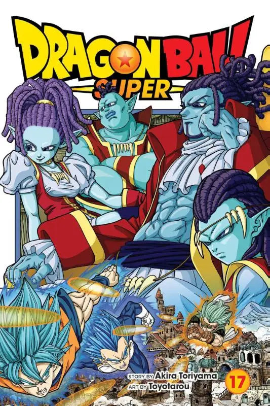 Dragon ball super volume 17 manga cover showing blue-skinned characters in red and gold with destruction power scenes