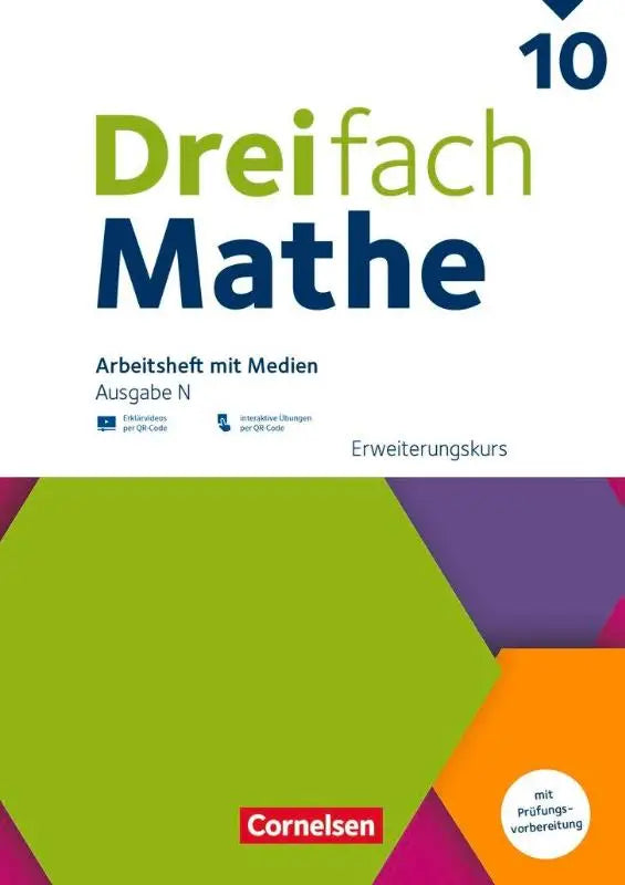 Groen en blauw dreifach mathe arbeidsheft met medien van cornelsen met kleurrijk geometrisch ontwerp
