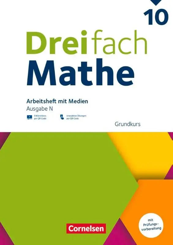Groen en geel dreifach mathe 10 schuljahr werkboek met geometrisch patroon en interaktiven und arbeitsheft mit medien