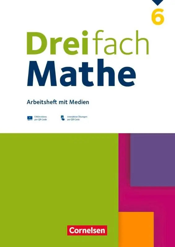 Groen en blauw dreifach mathe 6 arbeitsheft met medien en oplossingen met kleurrijke geometrische blokken op de voorkant
