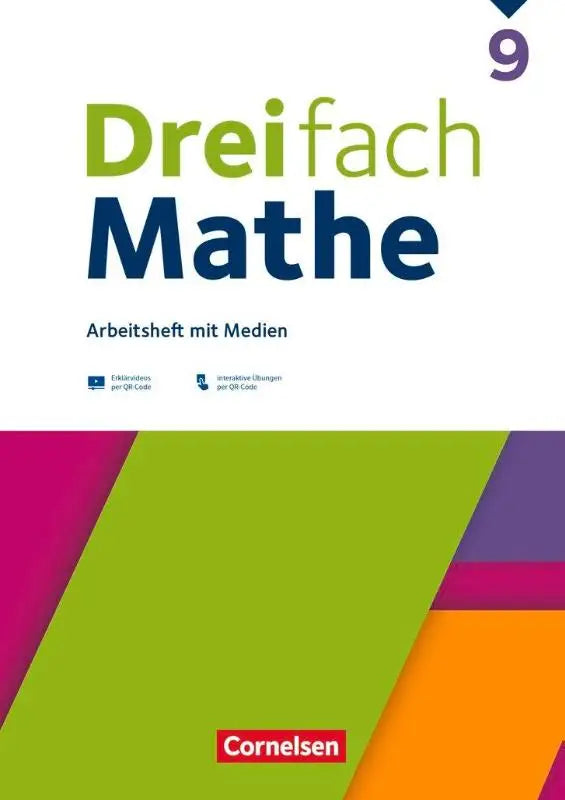 Cover van het dreifach mathe 9 werkboek met erklärvideos und interaktiven oefeningen van cornelsen uit 2021